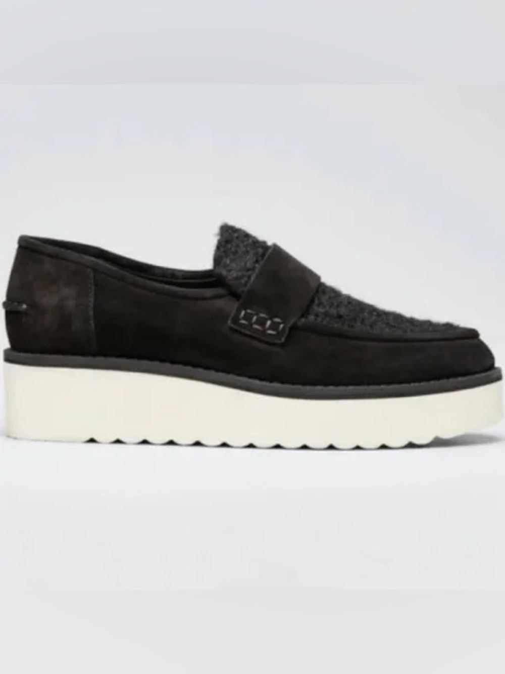 Vince Zola Platform Loafers Black Suede Shearling Women’s US 6